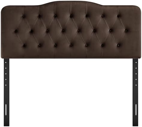 Modway Annabel Performance Velvet Adjustable Full Headboard in Chocolate Brown - Stain-Resistant Padded Headboard Only with Diamond Button Tufting and 7 Height-Adjustable Positions