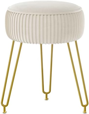 IBUYKE Makeup Vanity Stool, Velvet Round Footrest Ottoman, White LG-30M