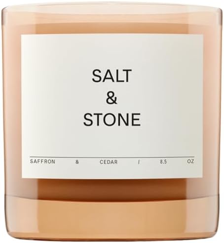 Salt & Stone Coconut & Soy Blend Scented Candle, Saffron & Cedar 8.5 oz
