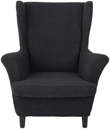 HZDHCLH Wingback Chair Slipcovers 2 Piece Stretch Spandex Chair Covers Washable Armchair Protector with Elastic Fit for Living Room Bedroom Black Embossed Leaf Pattern