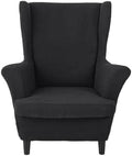 HZDHCLH Wingback Chair Slipcovers 2 Piece Stretch Spandex Chair Covers Washable Armchair Protector with Elastic Fit for Living Room Bedroom Black Embossed Leaf Pattern
