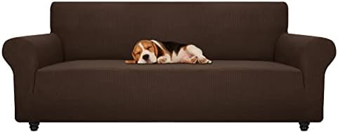 ZNSAYOTX Stretch Oversized Couch Cover Universal Sofa Covers for Living Room Dogs Pet Furniture Protector Spandex Extra Large Sofa Slipcovers with Anti Slip Foam Sticks (Coffee, XL Sofa)