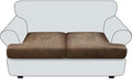 T Cushion Loveseat Sofa Cover Leather-Look 2PC Stretch Sofa Seat Cushion Slipcover Individual Couch Seat Covers with Elastic Bands, Pet-Friendly, Non-Slip, Easy Fit - Light Brown