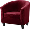 MIFXIN 2 Pieces Velvet Tub Chair Covers with Cushion Cover Stretch Soft Club Chair Slipcovers Armchair Couch Furniture Protector for Living Room Hotel Cafe (Red)