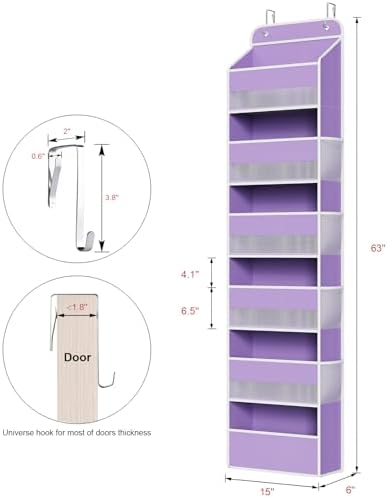 Univivi Over Door Hanging Organizer for Baby Nursery, Purple, 6-Shelf