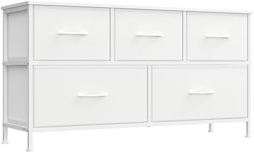 SONGMICS Dresser for Bedroom, Wide Dresser with 5 Fabric Drawers