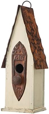 Glitzhome Bird Houses for Outside, Garden Hanging Birdhouse for Outdoors, 13.25" H Washed White Distressed Hand Painted Solid Wood Bird House for Bluebird Hummingbird Wren Finch Cardinals Cedar