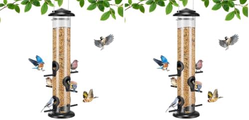 Kingsyard Metal Bird Feeders for Outdoors Hanging, Tube Bird Feeder with 6 Feeding Ports, 15 Inch, Chew-Proof & Weatherproof, Black (Pack of 2)