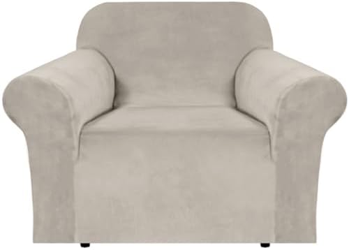 H.VERSAILTEX Stretch Velvet Armchair Cover Couch Covers 1 Cushion Chair Slipcover for Living Room Furniture Cover Crafted from Thick Comfy Rich Velour (Chair 31"-49", French Oak)