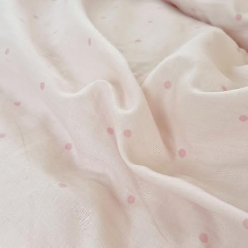 3 Pcs Pink Polka Dot Duvet Cover Queen, Cotton Double Gauze, Zipper & Ties