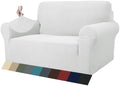 ZNSAYOTX 1 Piece Jacquard Couch Covers for 2 Cushion Couch High Stretch Loveseat Slipcover for Pets Dogs Anti Slip Love Seat Sofa Slipcover Furniture Protector (Medium, White)