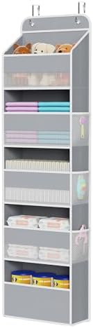 Univivi Fabric Over Door Hanging Organizer for Baby Nursery, Grey, 5-Shelf