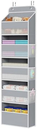 Univivi Fabric Over Door Hanging Organizer for Baby Nursery, Grey, 5-Shelf