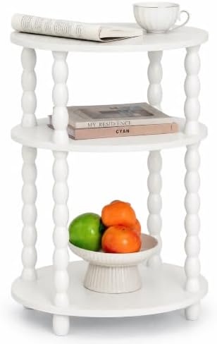3-Tier Oval Side Table, Small End Table with Solid Wood Spindle Legs White