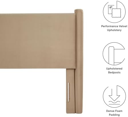 Modway Rael King Upholstered Headboard with Pillars in Taupe – Velvet Headboard – Stain-Resistant Performance Velvet Headboard for King Size Beds