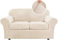 H.VERSAILTEX 3 Piece Stretch Sofa Covers Couch Covers for 2 Cushion Couch Loveseat Covers Width Up to 72 Inch Feature Thick Soft Stay in Place (Medium Sofa, Butter Cream)