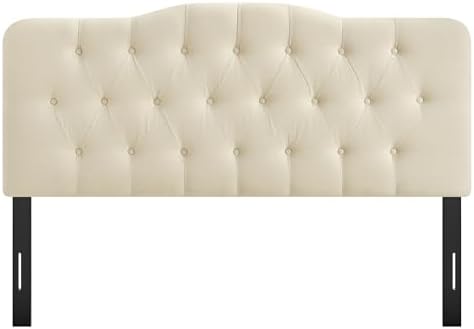 Modway Annabel Premium Linen Blend Full Headboard in Linen - Soft Fabric Headboard Only with Diamond Button Tufting and 7 Height-Adjustable Positions