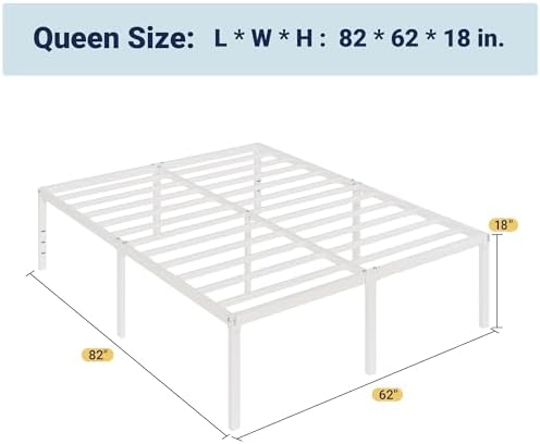 Allewie Queen Bed Frame, 18 Inch Metal Beds with Storage Space, White