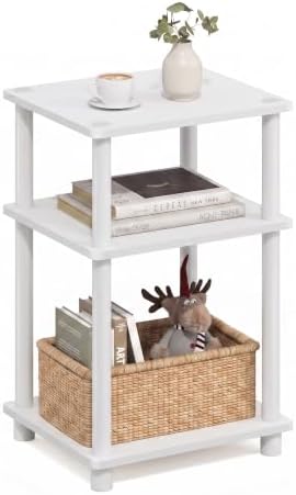Furinno JUST Toolless 3-Tier Side Table, Open Shelf End Table, White