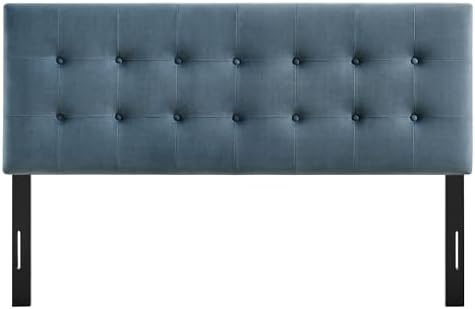 Modway Emily King Size Performance Velvet Headboard in Cadet Blue - Stain-Resistant Velvet Upholstery with Button Tufting and 7 Adjustable Height Positions