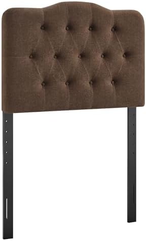 Modway Annabel Premium Linen Blend Twin Headboard in Cocoa - Soft Fabric Headboard Only with Diamond Button Tufting and 7 Height-Adjustable Positions