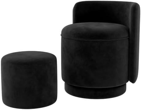 Velvet Vanity Chair with Storage 360° Swivel Accent Stool FootRest