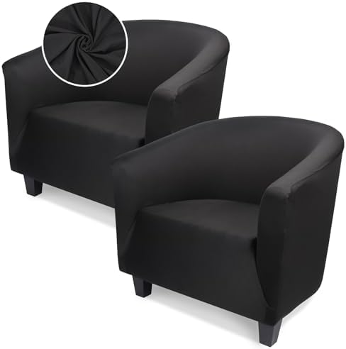 Chair Covers Armchair, 2 Pack Stretch Black Barrel Club Chair Slipcovers, Round Back Chair Sofa Covers Armchair Removable Couch Furniture Protector for Bar Living Room Bedroom Hotel Counter