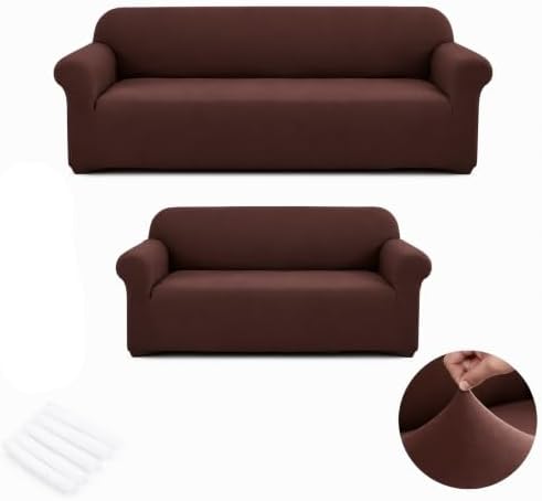 2Pcs Sofa Cover Stretch Soft with Non-Slip Foam and Elastic Bottom