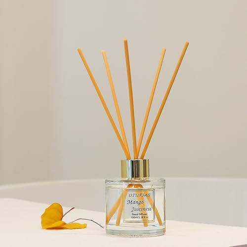 100ml Scent Diffuser with 6 Fiber Sticks, 3.5 oz Reed Diffuser Set Aromatherapy Fragrance Diffusers Air Fresheners for Home Bedroom Bathroom (Mango)