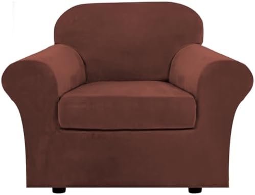 H.VERSAILTEX Rich Velvet Stretch 2 Piece Cover Chair Slipcover Sofa Cover Furniture Protector Couch Soft with Elastic Bottom Chair Couch Cover Width Up to 49 Inch (Chair, Burnt Brick)