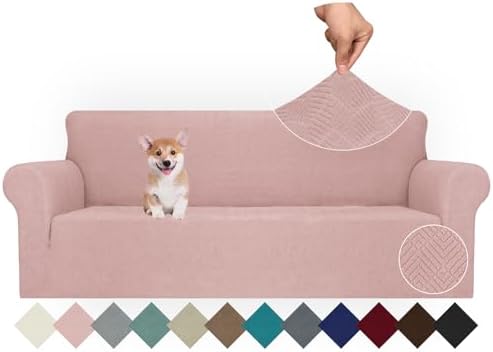 JIVINER Stretch Oversized Sofa Covers 1 Piece 4 Seater Couch Covers Jacquard Universal Sofa Slipcovers for Extra Large Funiture Protector for Kids, Pets (Dusty Pink, XL Sofa)