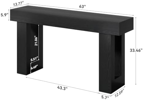 LITTLE TREE 63 Inches Long Sofa Table, Black Console Table for Living Room