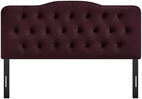 Modway Annabel Performance Velvet Adjustable Queen Headboard in Mulberry - Stain-Resistant Padded Headboard Only with Diamond Button Tufting and 7 Height-Adjustable Positions