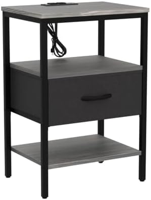 SUPERJARE Nightstand Set of 2 with Charging Station, USB-C Port, End Tables