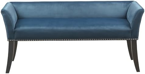 Madison Park Accent Bench, Upholstered with Nailhead Trim, & Padded Seat Entryway Bench Small, End of Bed Bench with Back, 49.5" W x 19.25" D x 23" H, Blue