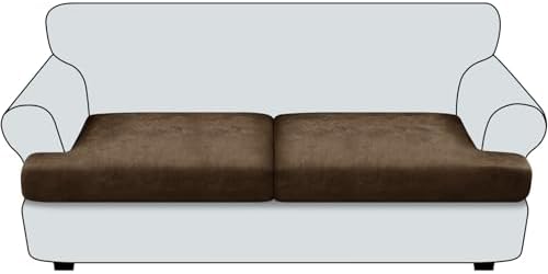 T Cushion Sofa Slipcovers Leather-Look 2PC Stretch Sofa Cushion Covers for 2 Cushion Couch Individually Couch Seat Cover with Elastic Bands, Pet-Friendly, Non-Slip, Easy Fit - Dark Brown