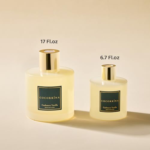 COCORRÍNA Reed Diffuser - Cashmere Vanilla 17 Fl.oz Reed Diffuser with 8 Sticks Scented Diffuser with Preserved Flowers for Bathroom Home Decor
