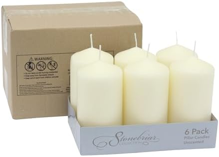 Stonebriar Unscented Pillar Candles – 65 Hour Burn Time, Long-Lasting Wax Candles for Weddings, Holidays, Home Décor & Special Events, Pack of 6, Ivory, 3" x 6"