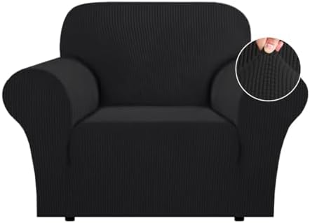 Flamingo P High Stretch Sofa Slipcover Non Slip Armchair Cover for Living Room Washable Pet Furniture Protector Covers with Elastic Bottom, Thick Jacquard Fabric (Small, Black)