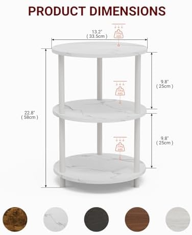 XBurmo Round Coffee Table for Living Room - Narrow Side or Bedside Stand, Industrial Vintage Nightstand for Bedroom, or Small Spaces, Marble White