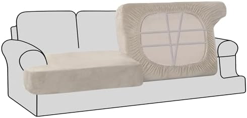 H.VERSAILTEX Stretch Velvet 2 Piece T Cushion Sofa Slipcovers for Living Room Individually Sofa Covers for 2 Cushion Seat Cushion Covers Stay with Elastic Bands (Sofa, French Oak)