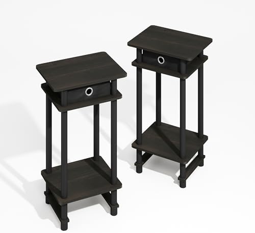 Furinno Modern Toolless 3-Tier Compact Side Table Set of 2, Black Espresso