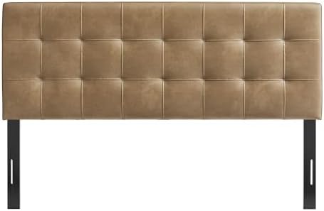 Modway Lily Vegan Leather Full Size Headboard with Biscuit Tufting in Toast - Vegan Leather Upholstery with Padded Design and 5 Height-Adjustable Mounts
