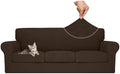 MAXIJIN 4 Piece Couch Covers for 3 Cushion Couch Sofa Covers, Stretch Couch Slipcovers for Sofas with 3 Cushions, Thick 3 Seat Furniture Protector for Dogs Pet (71"-91", Coffee)