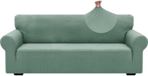 ZNSAYOTX 1 Piece Jacquard Couch Covers for 3 Cushion Couch Living Room High Stretch Sofa Cover Pets Dogs Friendly Anti Slip Thickened Slipcovers Furniture Protector (Large,New Pattern Pea Green)