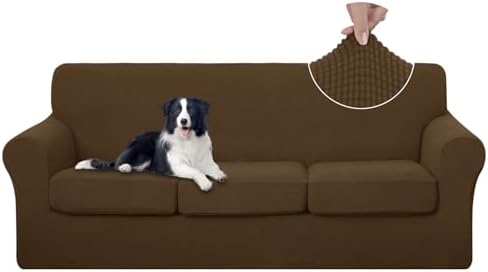 U-NICE HOME 4 Pieces Stretch Couch Cover Sofa Slipcover, Brown