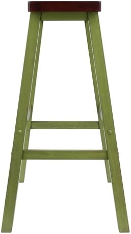 Winsome Satori Saddle Seat 29" Bar Stool, Rustic Green and Walnut