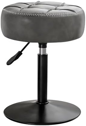 LUE BONA Height Adjustable Vanity Stool 15.8"-20.7", 360° Swivel Gray Faux Leather Chair, 300lb Capacity for Makeup Room, Bathroom