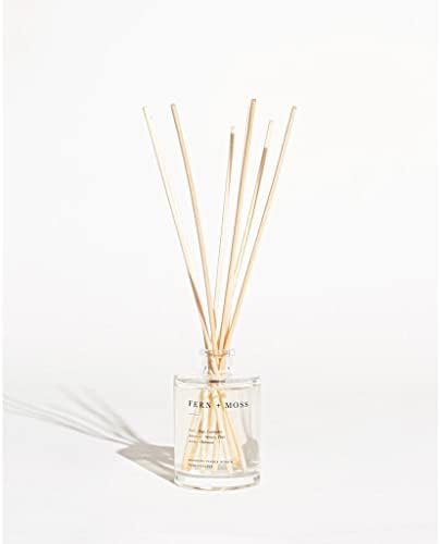 Brooklyn Candle Studio Reed Scent Diffuser - Fern & Moss - Relaxing Oil Diffuser, Sage, Lavender & Pine Fragrance, 8 Rattan Diffuser Reeds, Clean Ingredients - 4.4oz