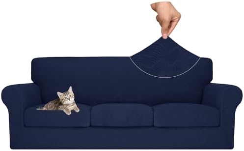 MAXIJIN 4 Piece Couch Covers for 3 Cushion Couch Sofa Covers, Stretch Couch Slipcovers for Sofas with 3 Cushions, Thick 3 Seat Furniture Protector for Dogs Pet (71"-91", Navy Blue)